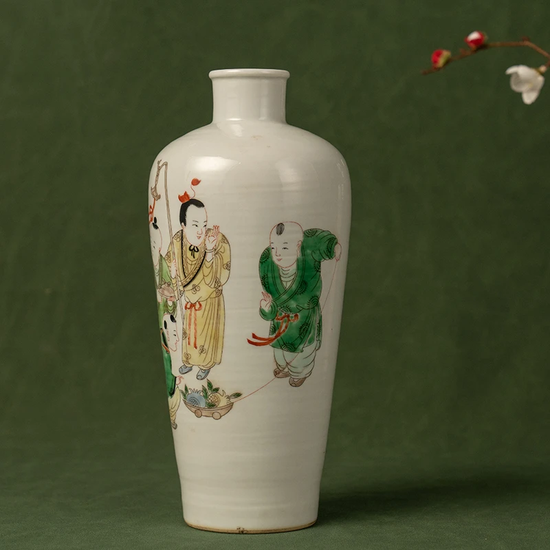 粉彩五子登科直口瓶老物件（非古董介意勿拍）