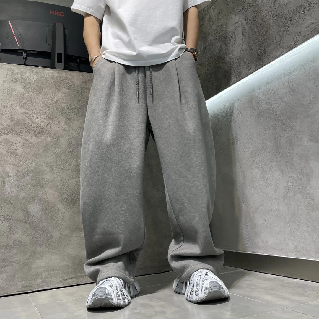冬季加绒机能款宽松美式直筒休闲裤潮流百搭垂感高街潮裤男士长裤