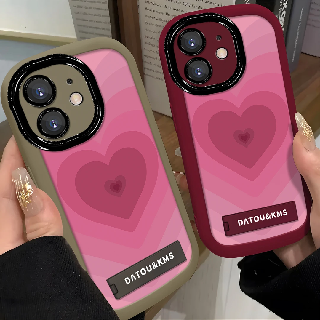 适用于【苹果】11创意晕染粉色爱心时尚全包防摔泡芙手机壳