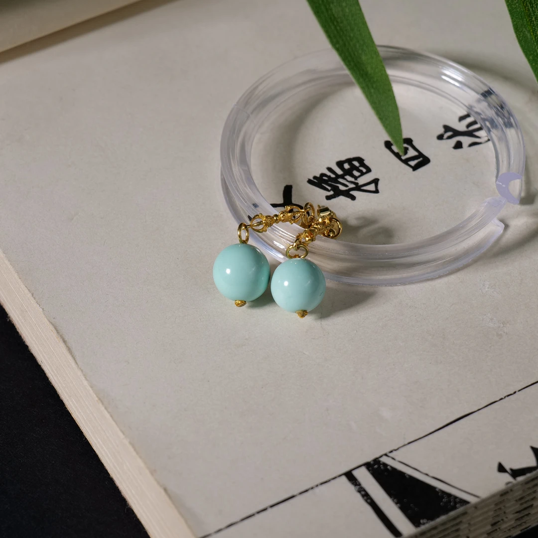 【世间臻宝】18K绿松DIY耳钉/Q1652/多样性发一件/9mm/10对