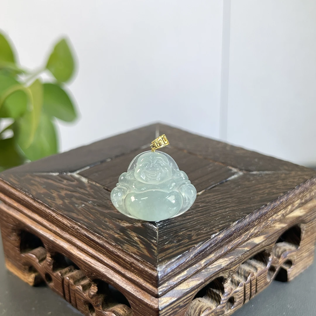 JSB02-116 天然缅甸A货翡翠 18K扣头佛公