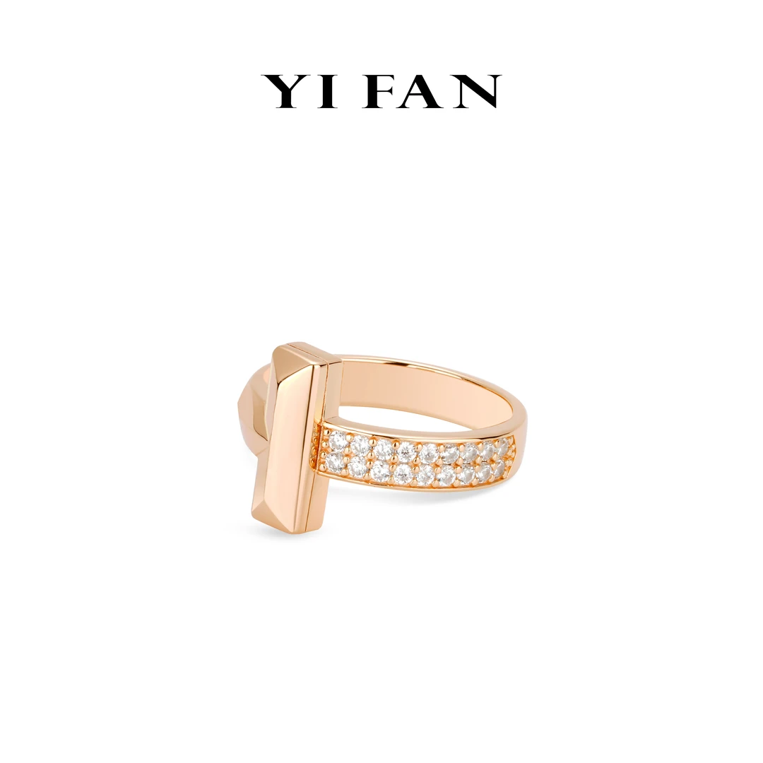 925银合成锆石戒指 10086-香槟金半圈满钻OT百搭戒指