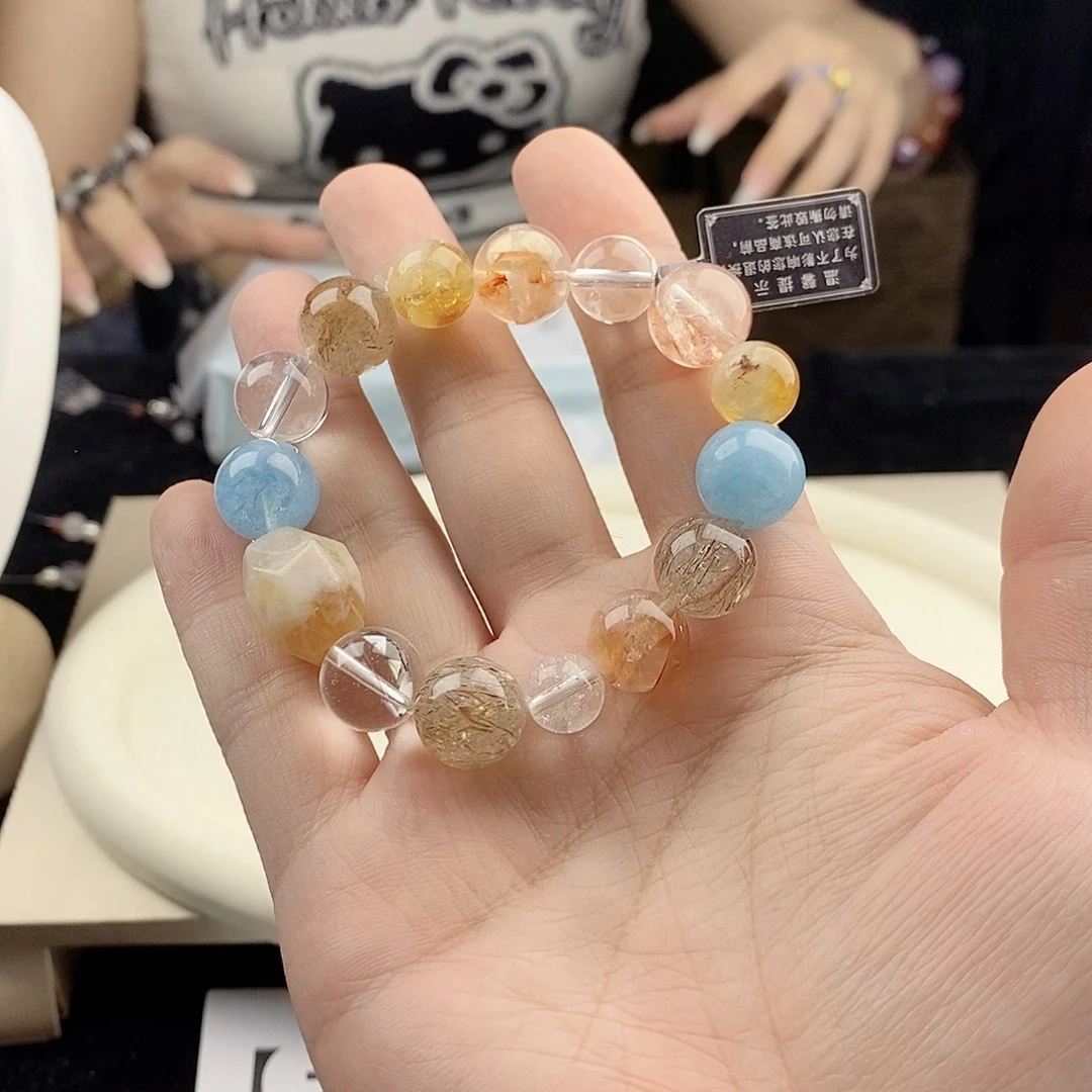 水晶手链银S925镀金镶嵌