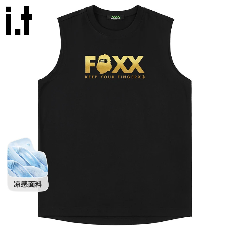it FINGERCROXX背心男2025新款夏季烫金印花坎肩潮流凉感无袖t恤