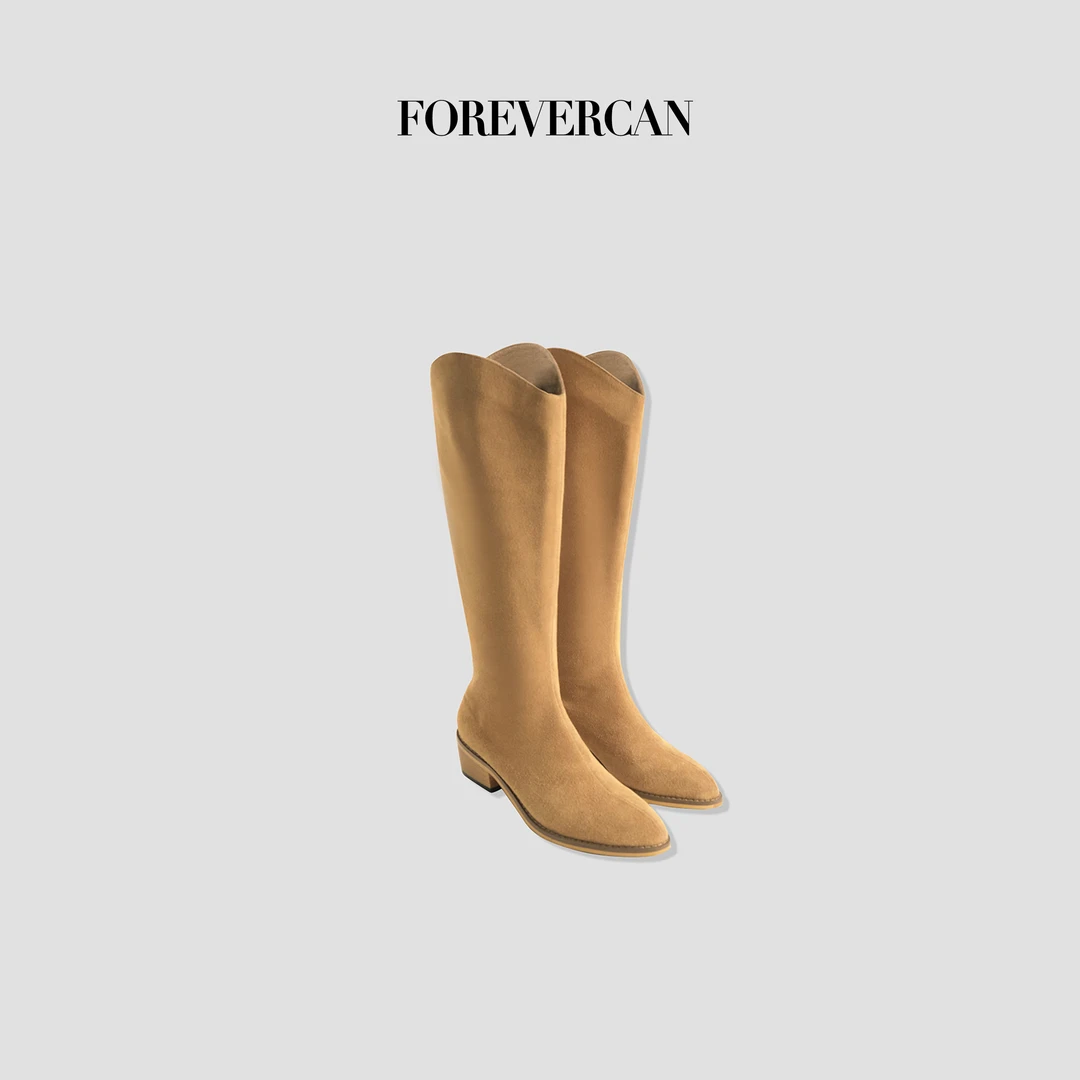FOREVERCAN【新品彩蛋】卡其色高筒头层磨砂牛皮靴子 SS25892