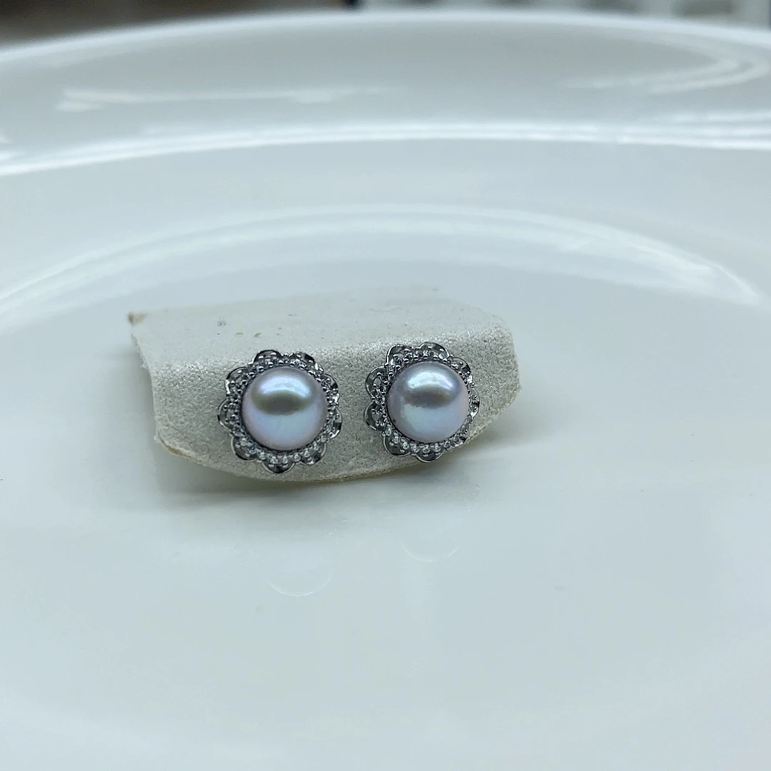 银S925镶嵌耳饰海水珍珠