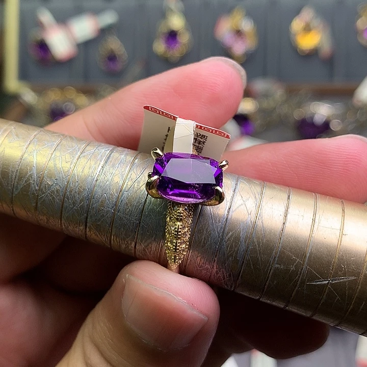 银S925镀金镶嵌戒指水晶