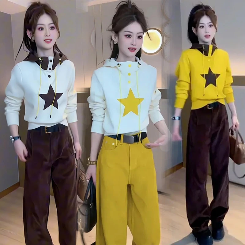 韩版个性撞色设计感连帽卫衣2025春秋新款小众显瘦长袖百搭上衣