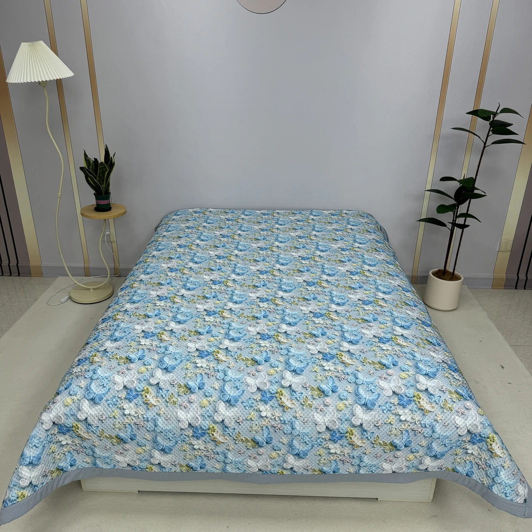 蝴蝶花园200*230cm±5凉席冰丝床盖加厚恒温软席子防滑水洗
