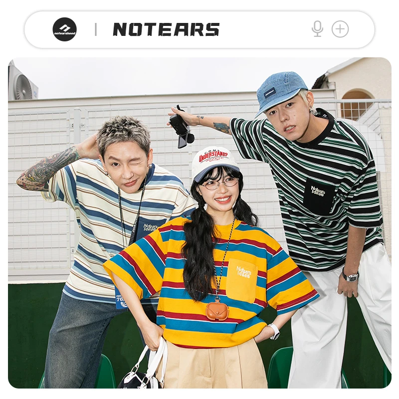 【设计感撞色条纹】大促日系CityBoy减龄慵懒彩色T恤情侣短袖DT2512