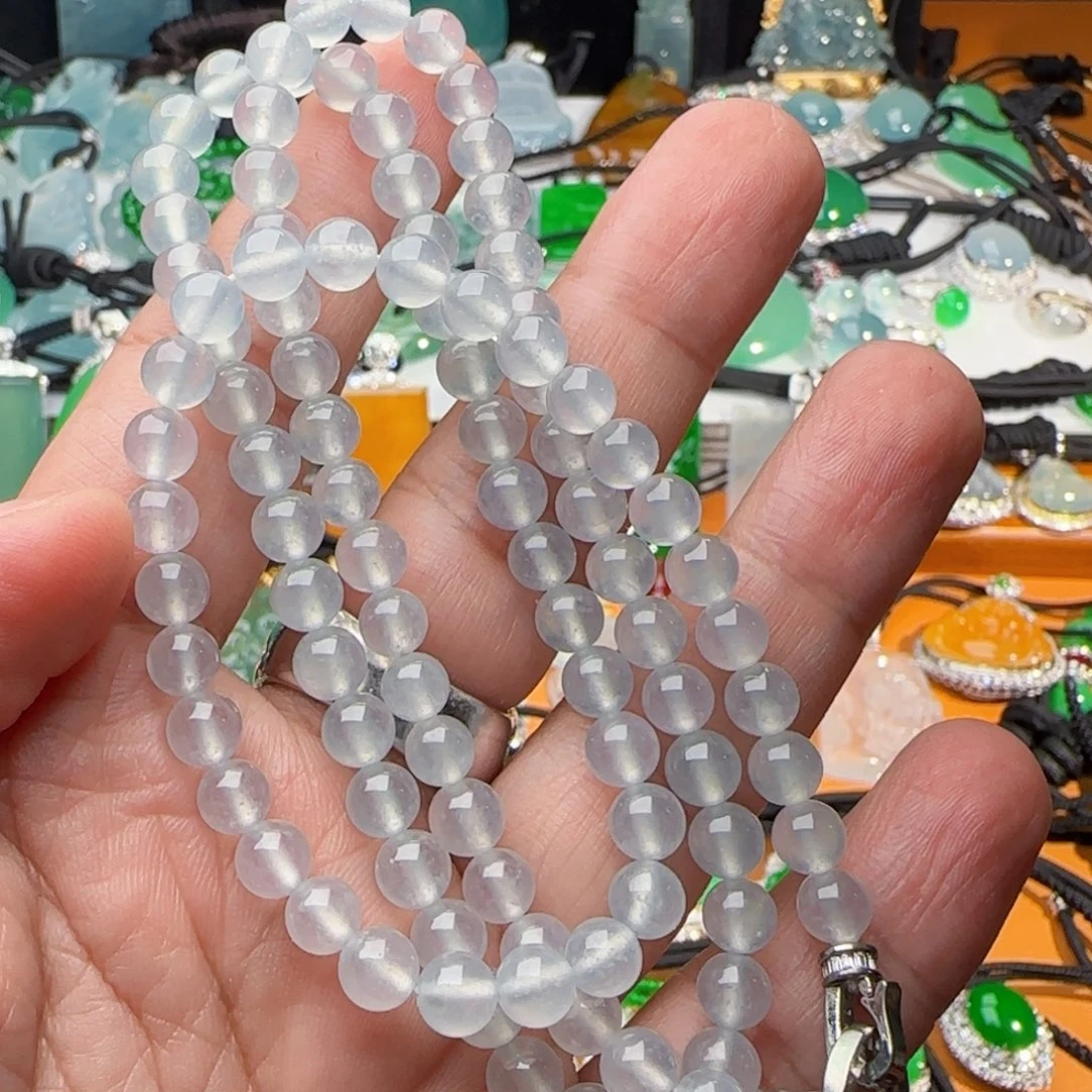 翡翠未镶嵌颈饰白冰项链6mm