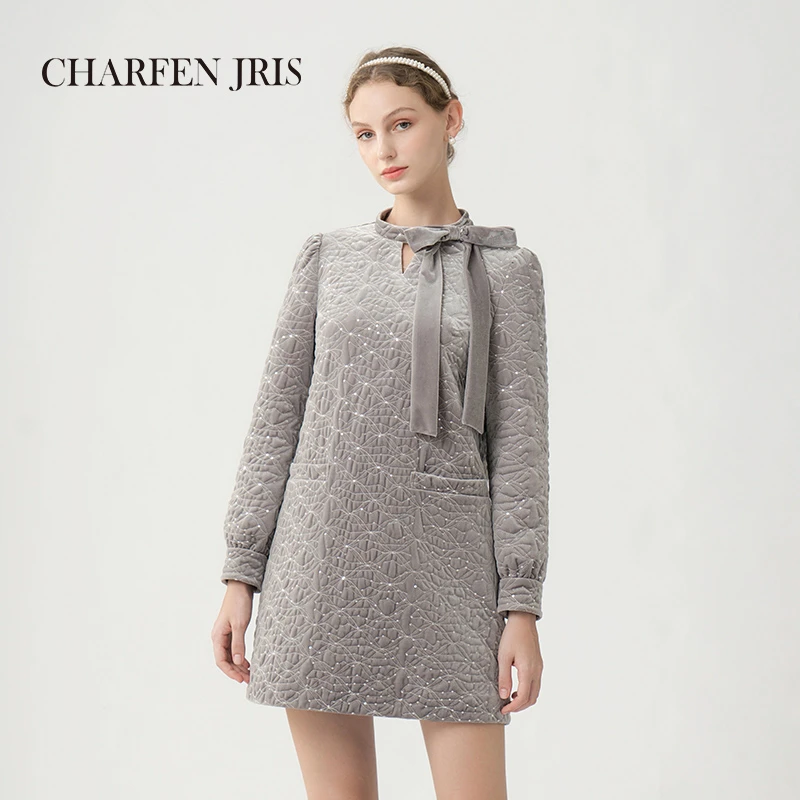 【蜜思仝专属】朝峰丝绒绣花连衣裙FJE5D635-6056G