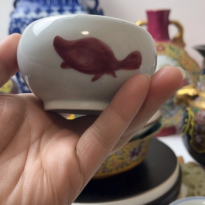 摆件J*卢釉里红 鱼 缸杯