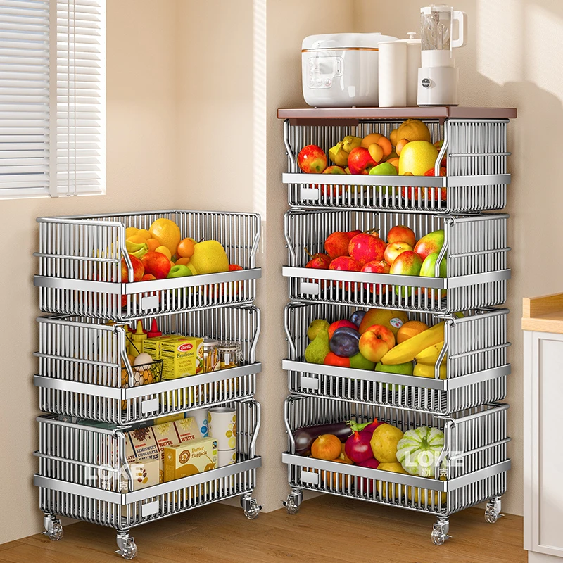 厨房菜篮子置物架落地多层可移动蔬菜水果放菜架子多功能收纳推车