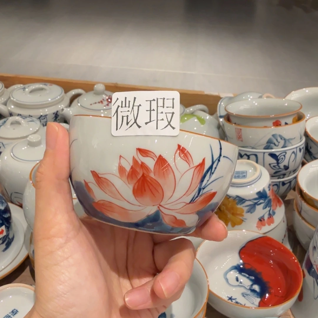釉下手绘茶具微瑕