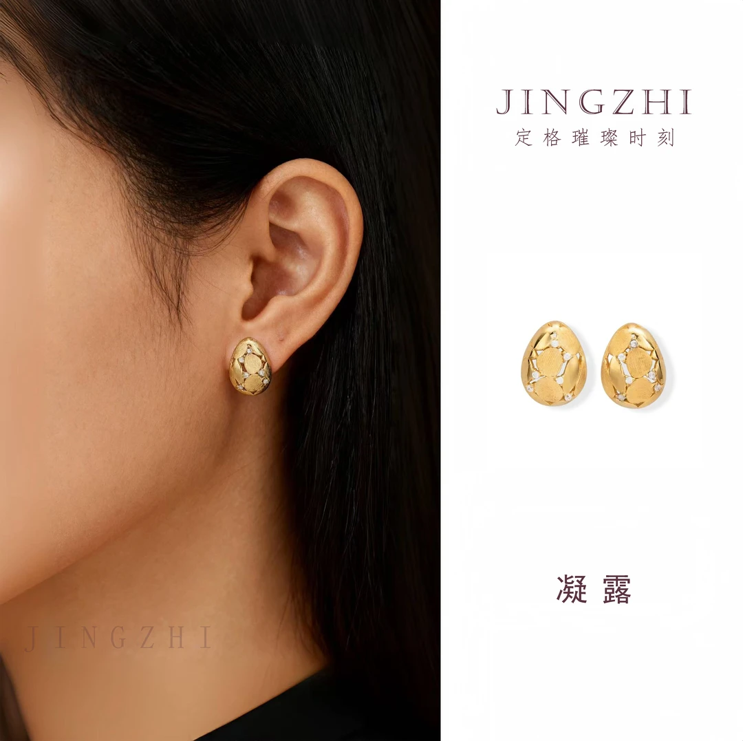 925银合成锆石耳饰 <凝露>拉丝耳钉女高级感百搭水滴镶钻镂空耳钉
