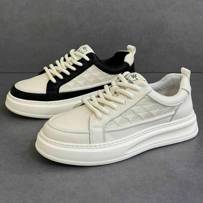 小白鞋男款2025春秋新款透气男士百搭潮鞋百搭厚底轻便增高板鞋男