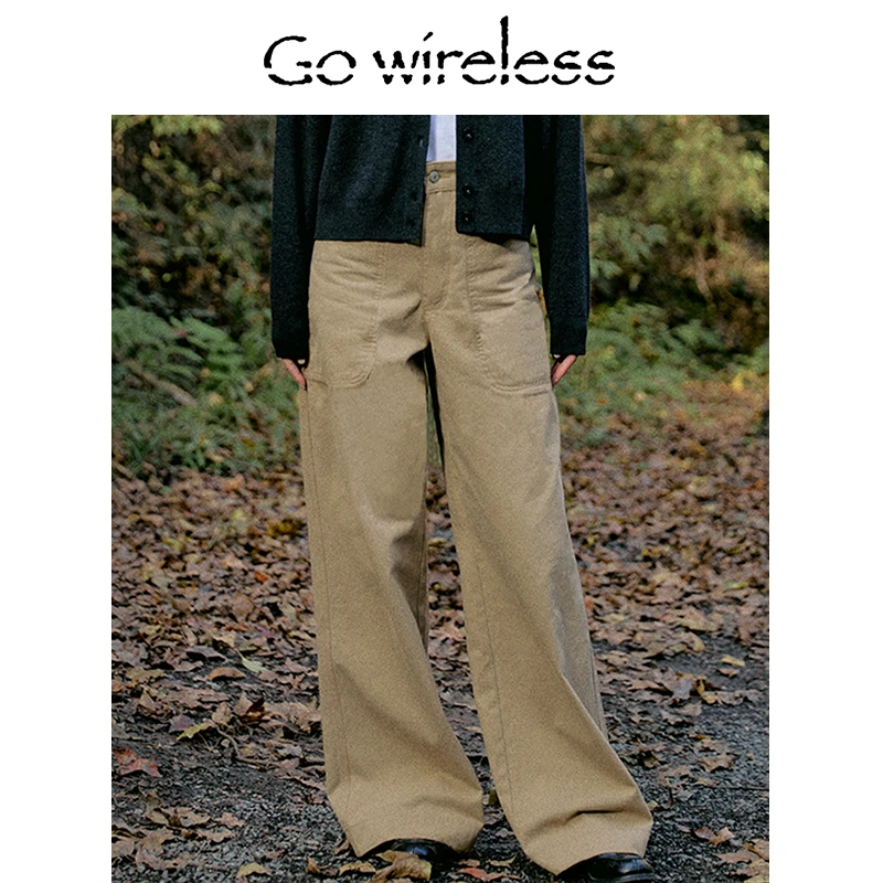 Gowireless 丨「素金」100棉 复古简约女直筒阔腿牛仔裤 24GS1413