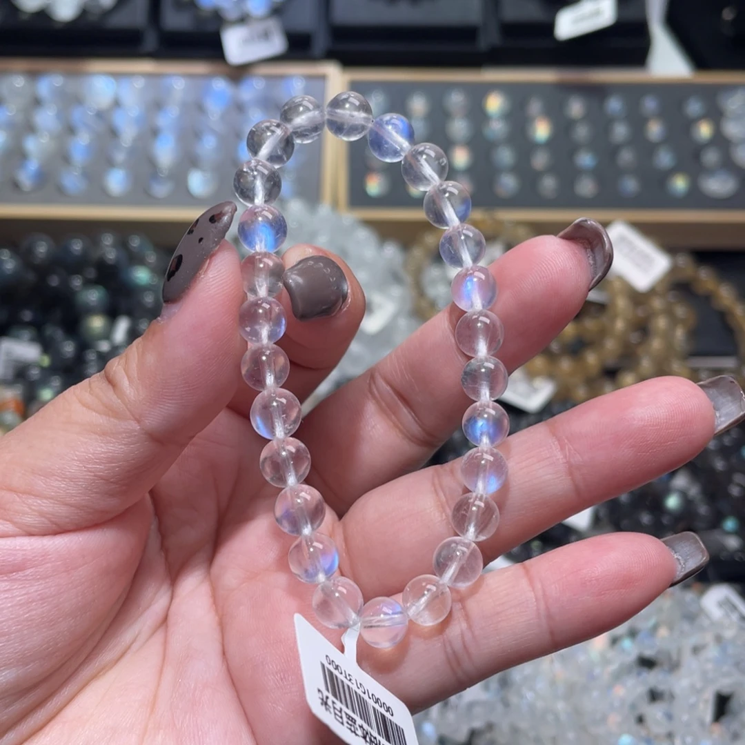 未镶嵌长石手链玻璃体蓝月光手链7mm