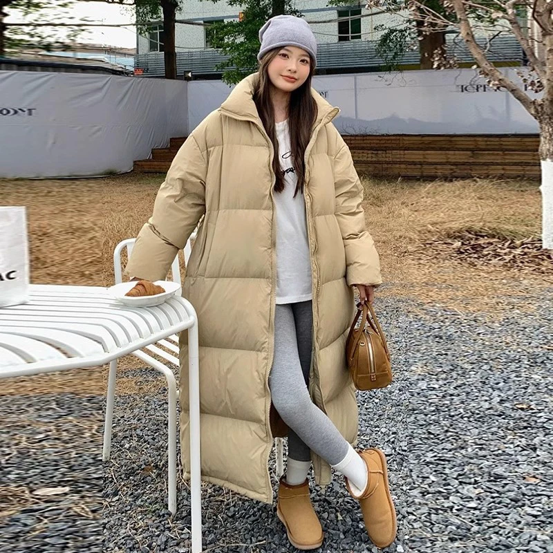 长款卡其色女2025年冬季新款小个子加厚羽绒服过膝白鸭绒保暖外套