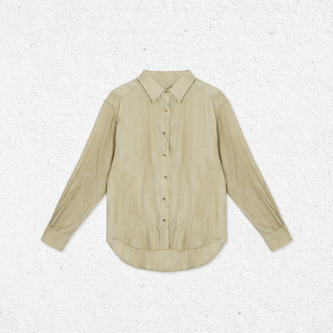 薇姐私服 春夏季极简风纯色长袖宽松灰色休闲衬衫LSS240519S