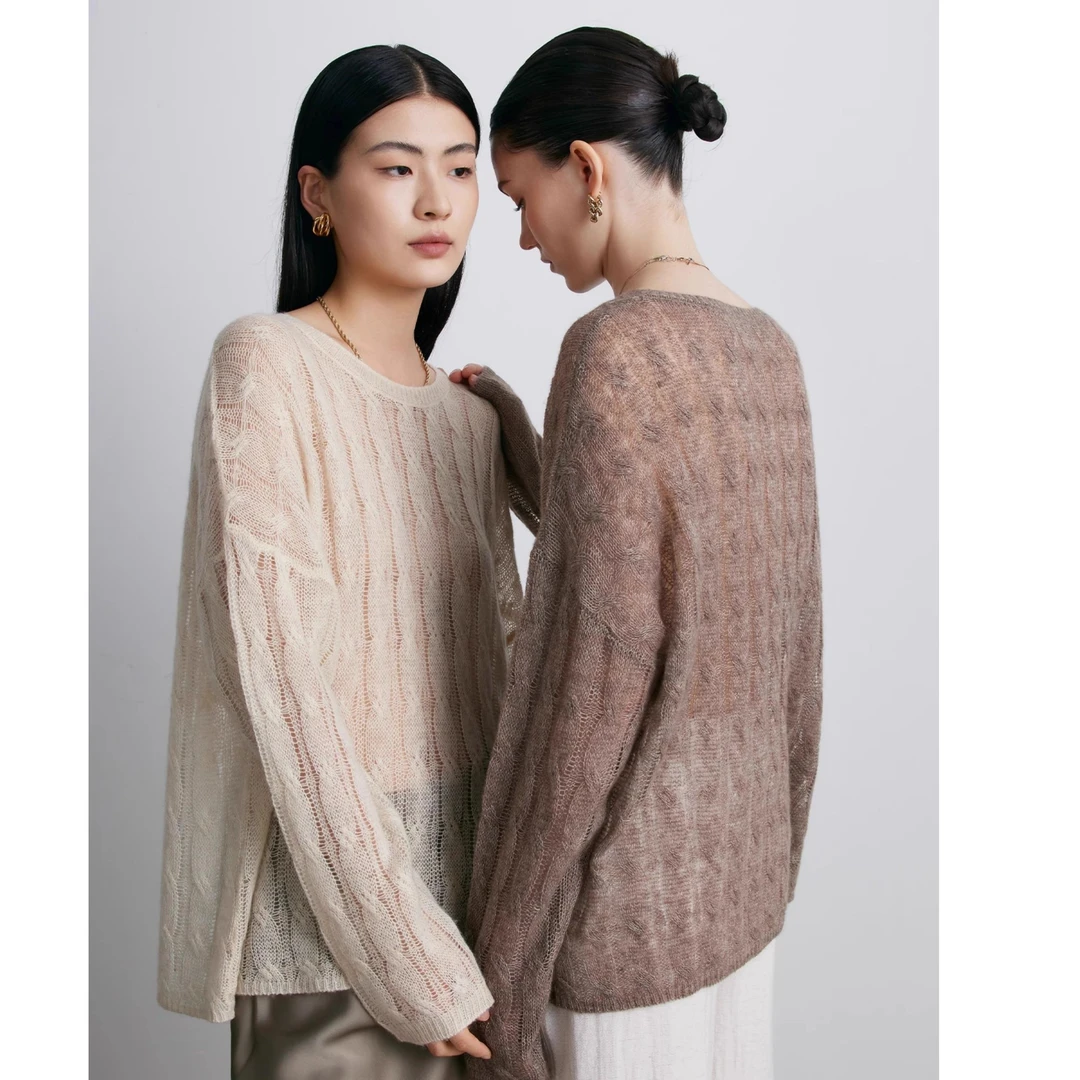 【直播专享】YIISENSEE逸识慵懒感羊绒羊毛衫扭花微透针织长袖毛衣