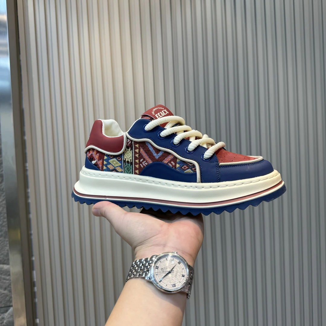 2025年春季新款男士时尚百搭增高厚底透气印花布面运动休闲鞋