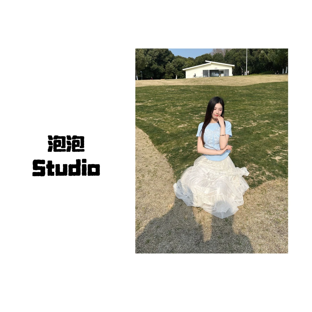 《泡泡》时尚辣妹重工烫钻轻奢设计师修身款百搭夏圆领T恤短袖打底