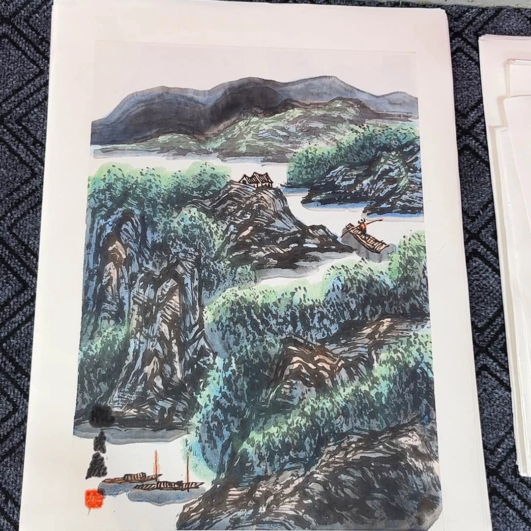 国画甄茂磊老师四尺三开山水奇