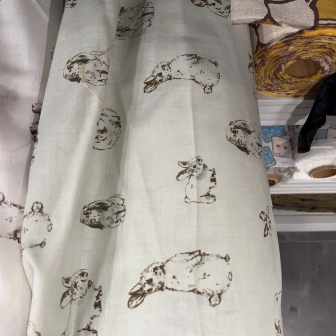 棉北高薄棉麻绿色兔子半米