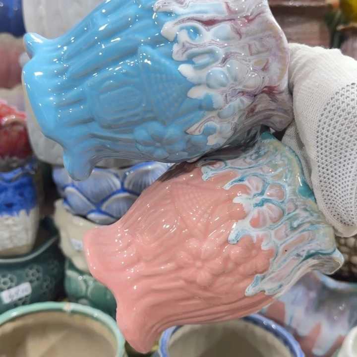 凑9块包邮，有孔，陶瓷花盆