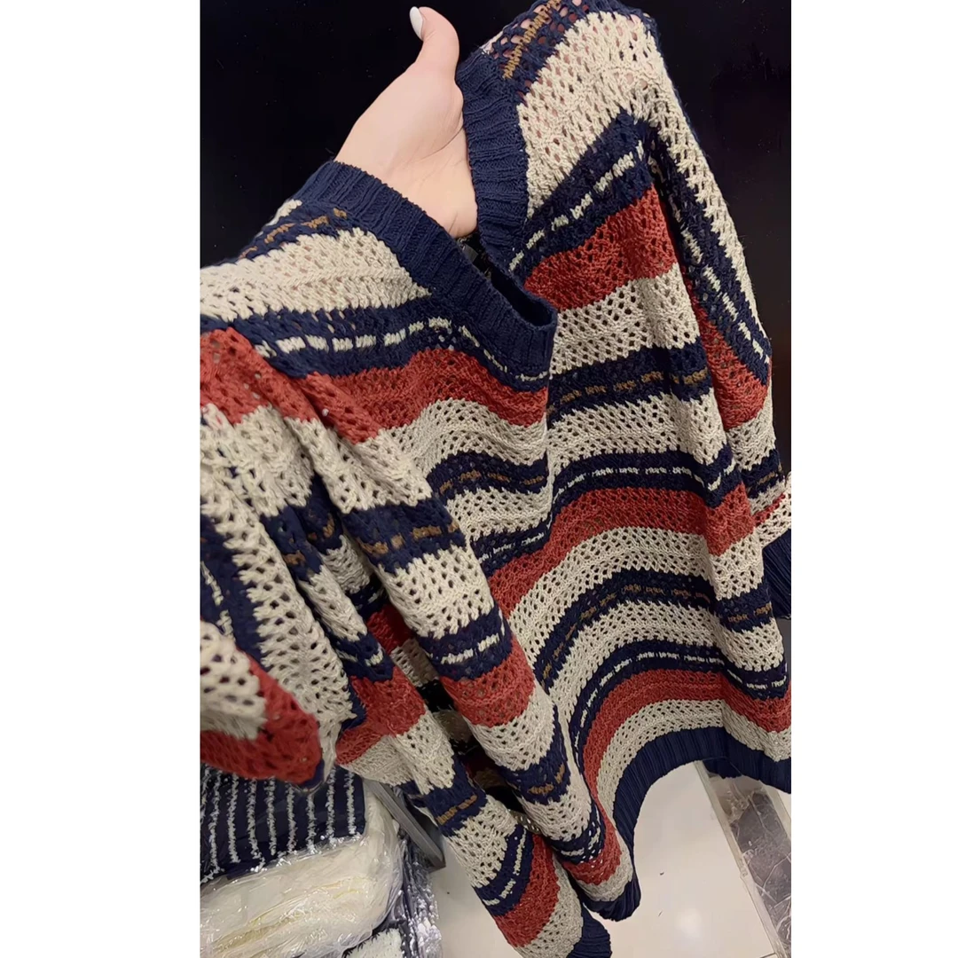 今年流行穿搭2025早秋新款温柔风镂空毛针织衫休闲欧若风长袖上衣