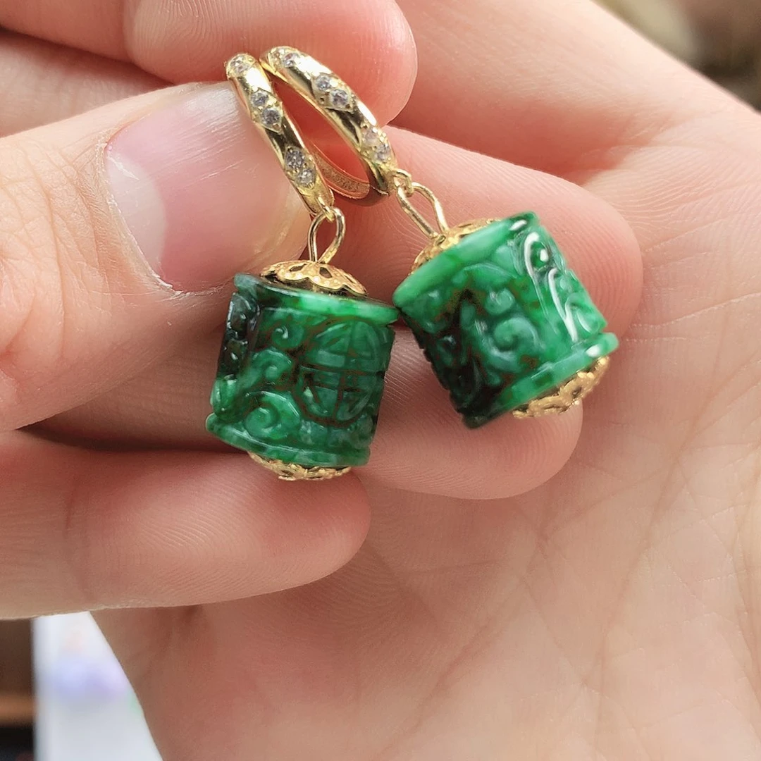 翡翠耳饰银S925镶嵌耳饰