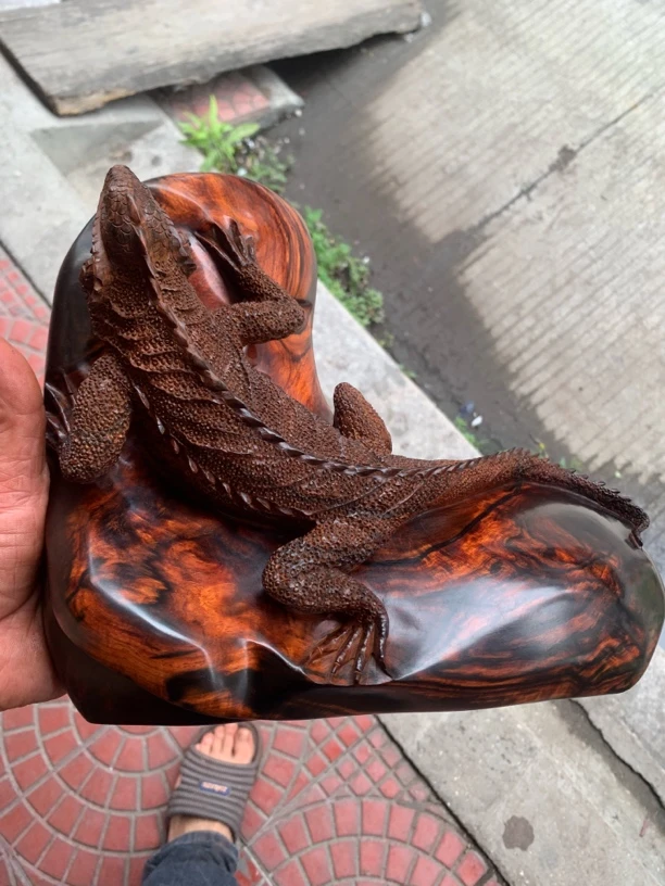 大红酸枝交趾黄檀蜥蜴精品红木摆件