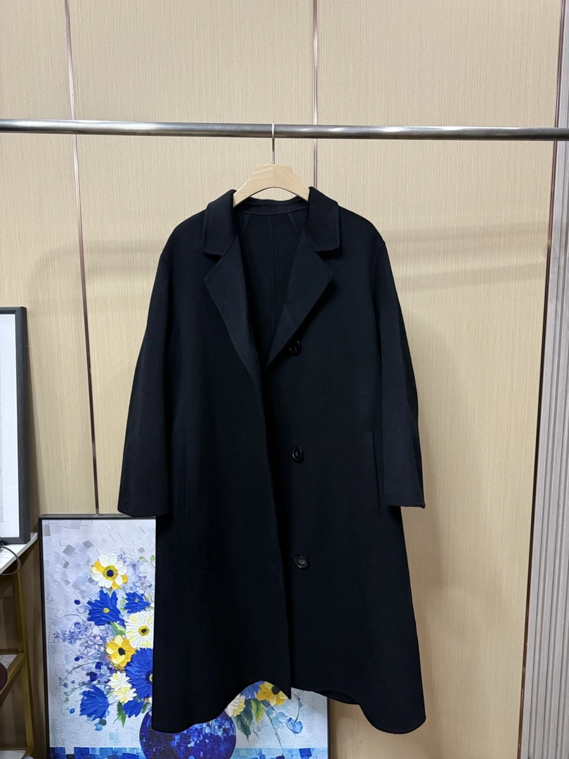 西装领女秋冬季山羊绒外套中长款大衣商务时尚呢子黑色百搭气质