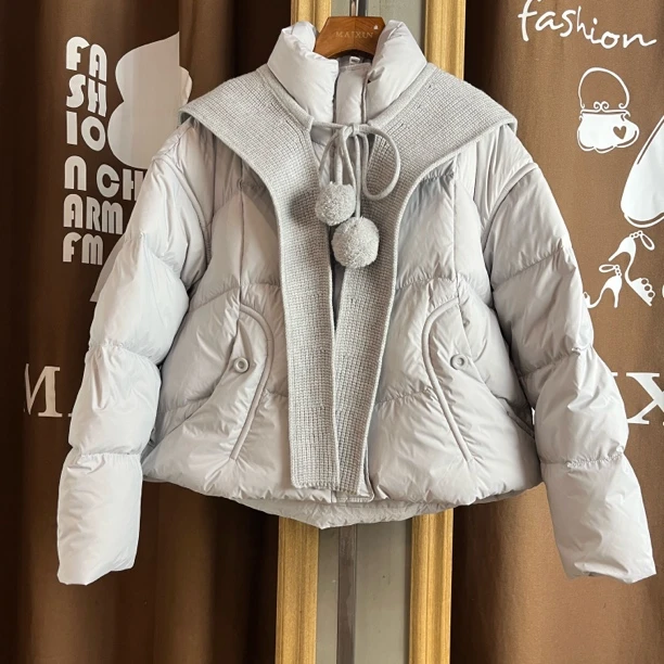 麦寻女装正品YRSLS18Y短款灰色针织披肩短外套棉衣