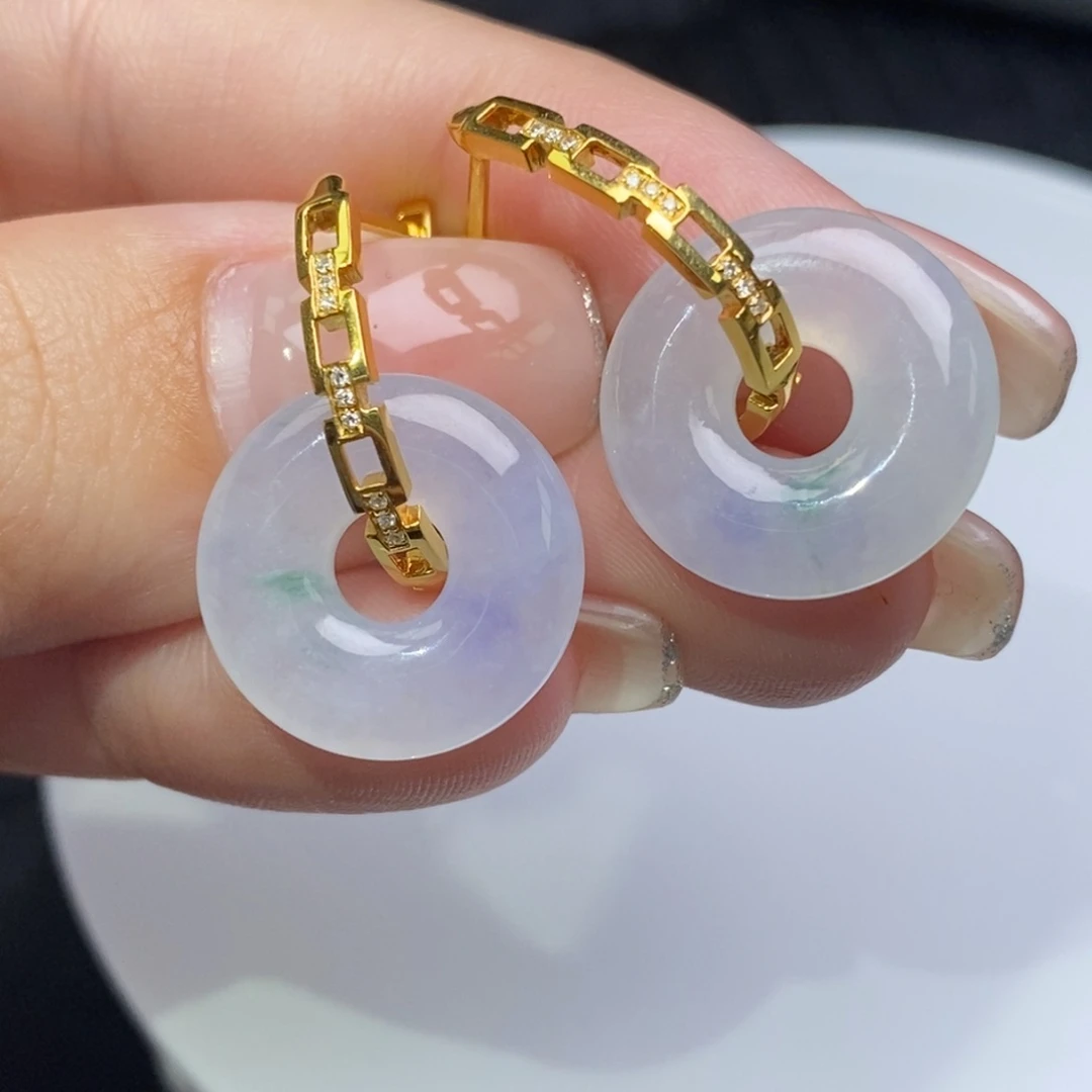 翡翠18K金镶嵌耳饰甜甜圈