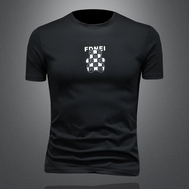 MLCRIYG短袖圆领男装休闲透气丝光棉男士半袖夏季丝光弹力圆领T恤