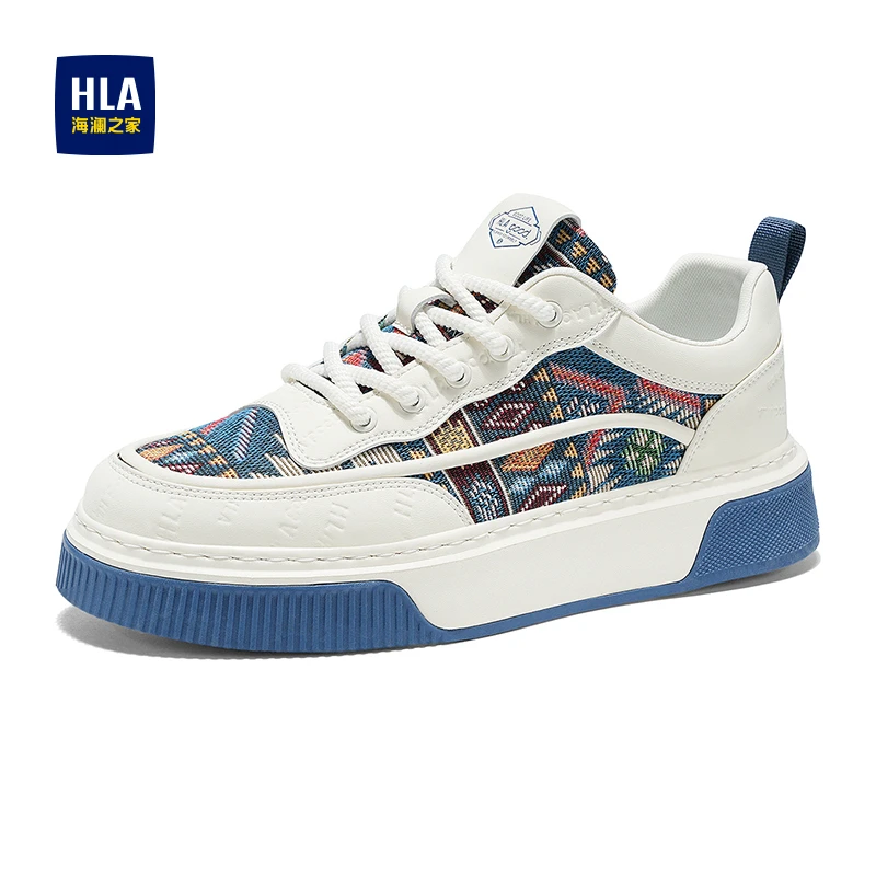 HLA/海澜之家男鞋2026秋冬新款国潮刺绣风休闲板鞋厚底增高小白鞋