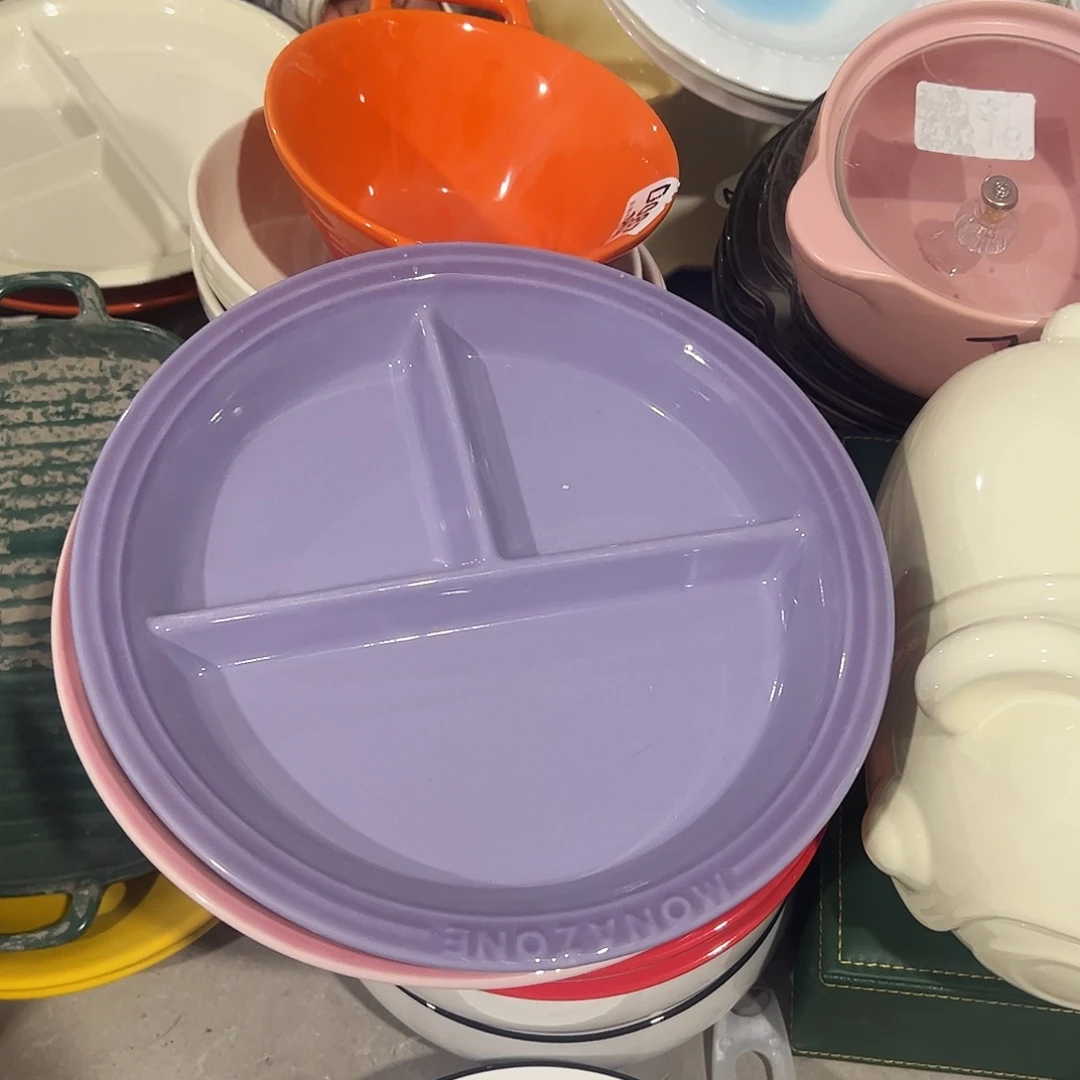 瓷片摩登紫色圆形3格盘微瑕