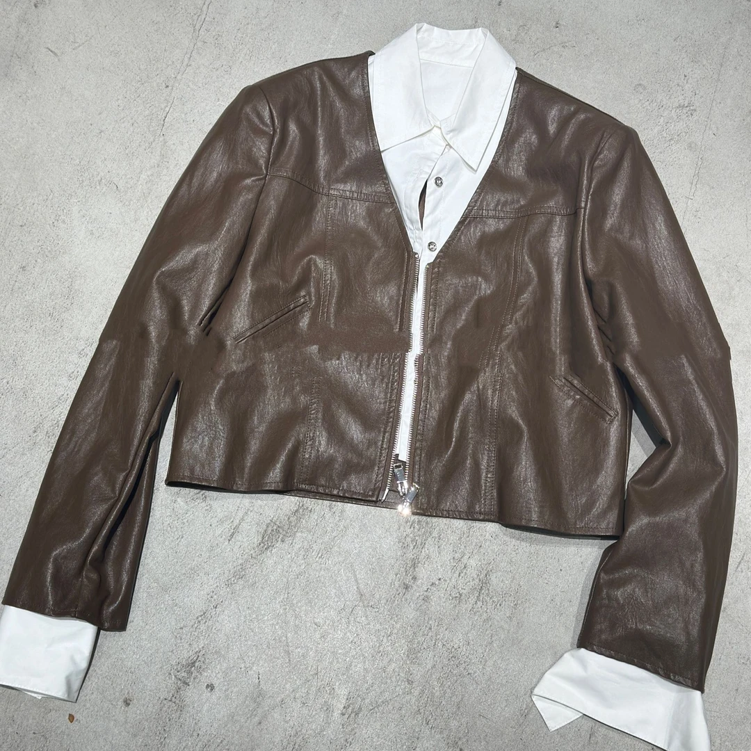 【353】咖色皮衣 女