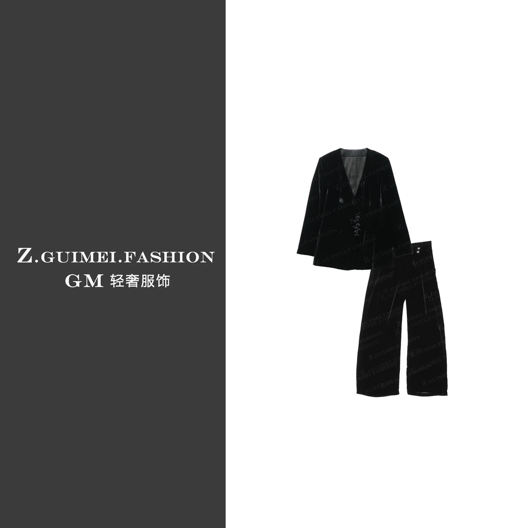 【肆姐高定】时尚丝绒风铃花西服套装XY2948