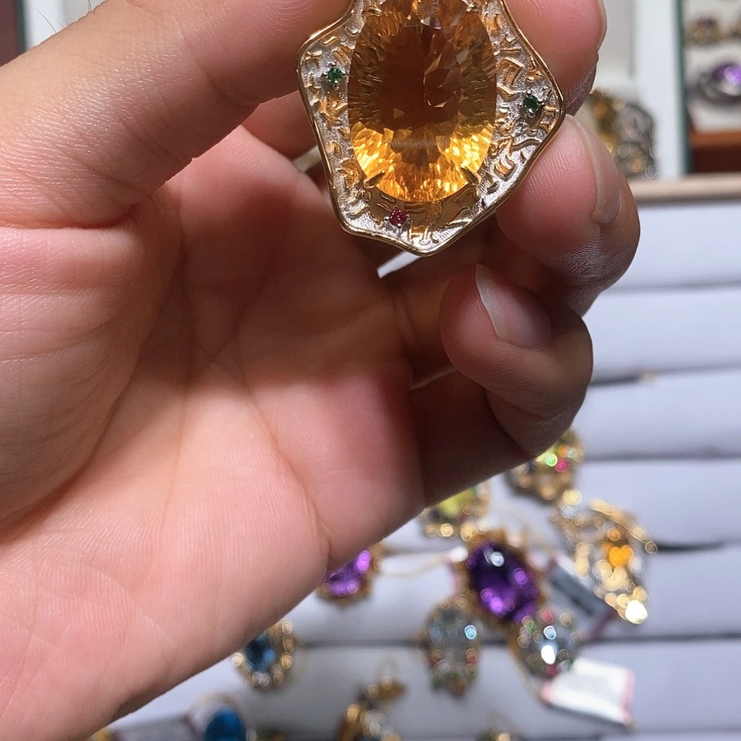 银S925镀金镶嵌吊坠(不含链)水晶