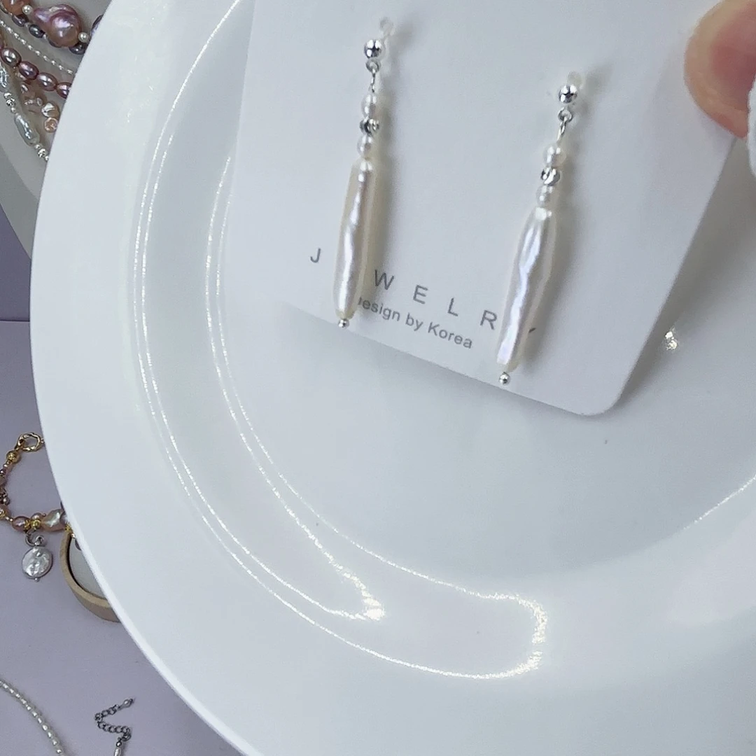项链未镶嵌淡水珍珠银条极光珍珠耳环百搭福利捡漏