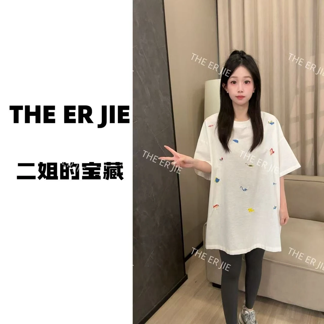 二姐的宝藏夏款高级感小众设计气质刺绣上衣宽松显瘦短袖#25194