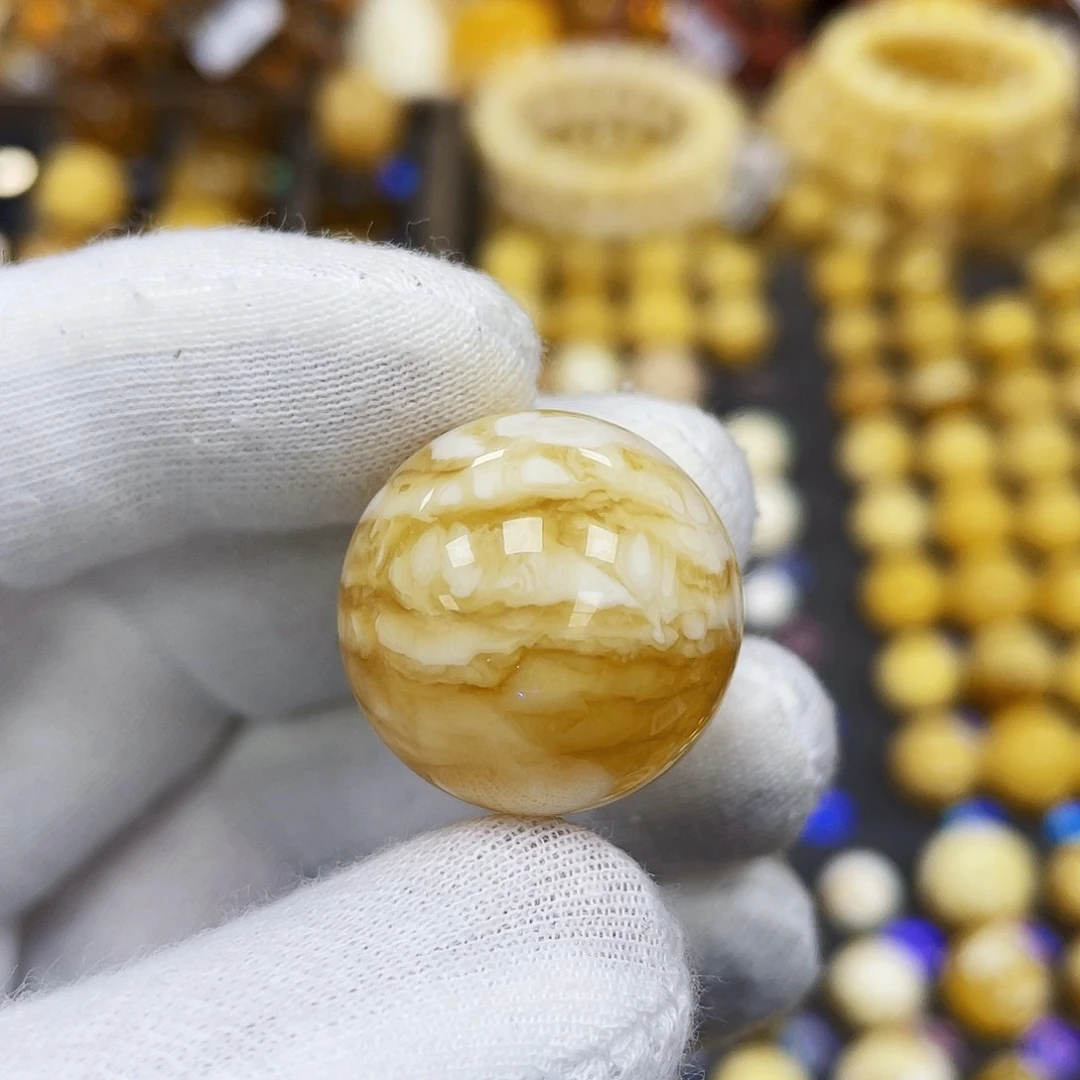 蜜蜡珠宝奇石未镶嵌用****022.2mm橘金瓷虎皮蜡｜圆珠