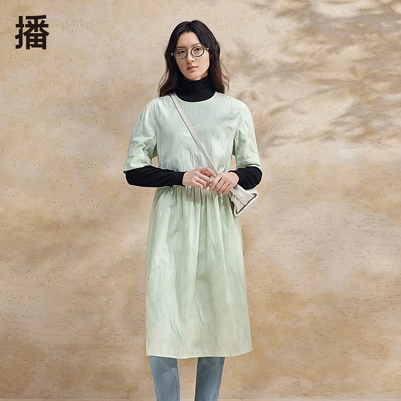 【观赛搭子】播艺术感文艺褶皱印花长裙BDR2LD1553