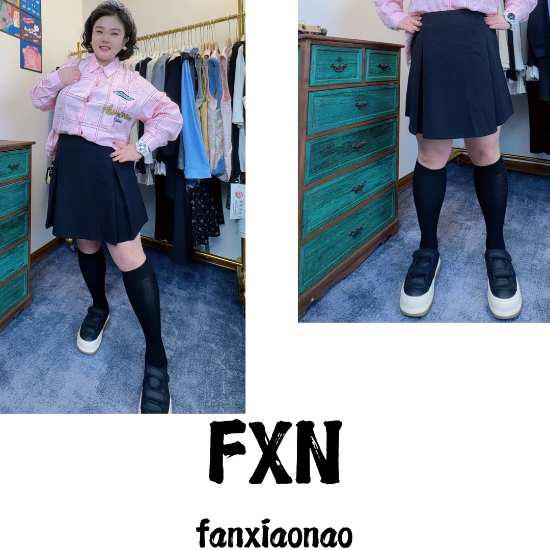 【FXN】大码显瘦捏褶A字版短款半身裙