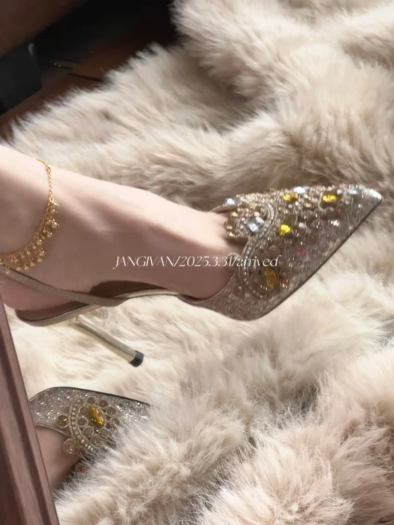 奢华·新中式·江亦晚～水钻高跟鞋女婚鞋名媛法式中空包头细跟凉鞋