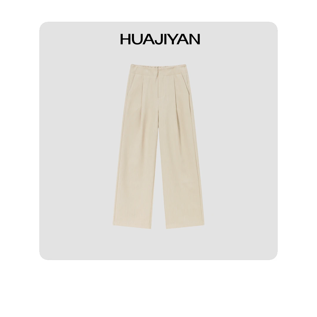 华吉言 /HUAJIYAN 【流沙裤】立体烫褶设计高密度垂感直筒阔腿裤